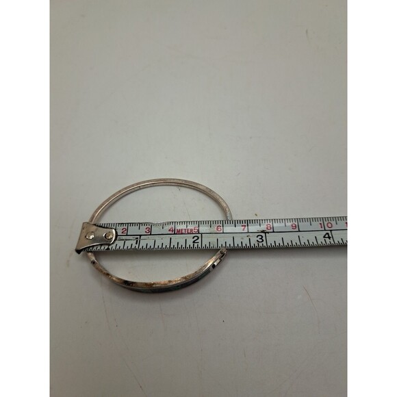 Vtg Silver Tone Cuff Bracelet Natural Stone Inlay Checkered Purple & Green - Picture 5 of 6